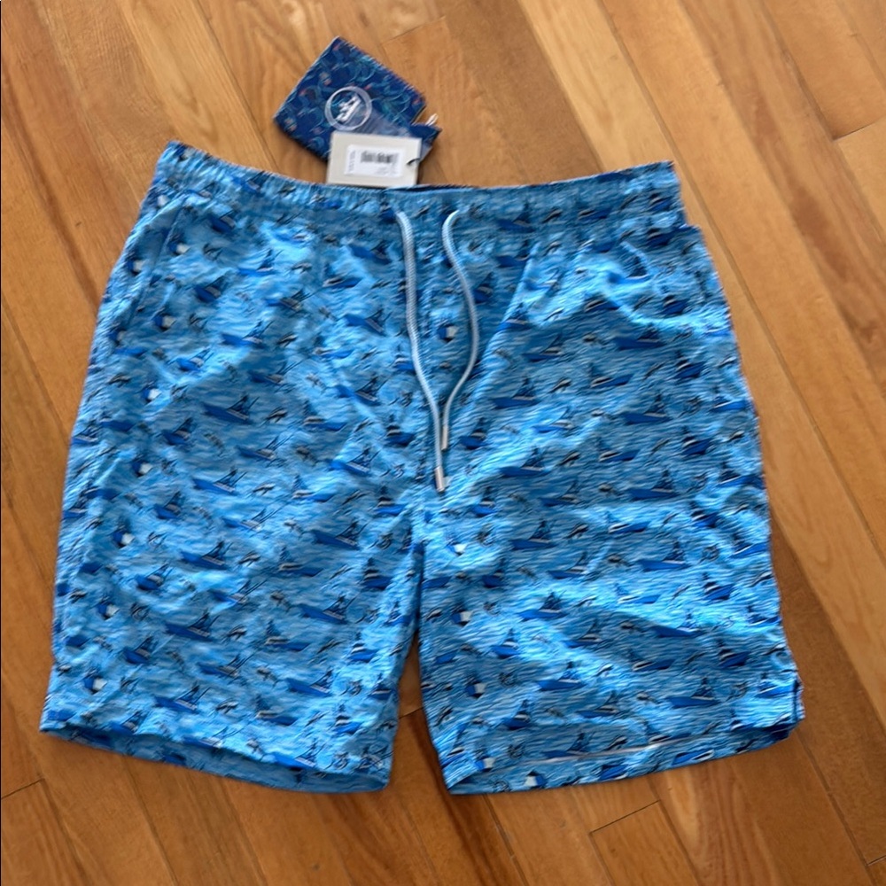 Peter Millar Blue Patterned Swim Shorts NWT